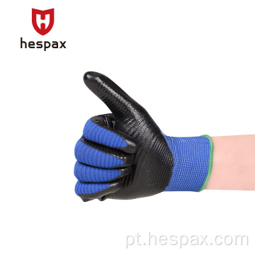 Hespax Blue Nylon Nylessless Mechanic Nitrile Anti-Oil luvas